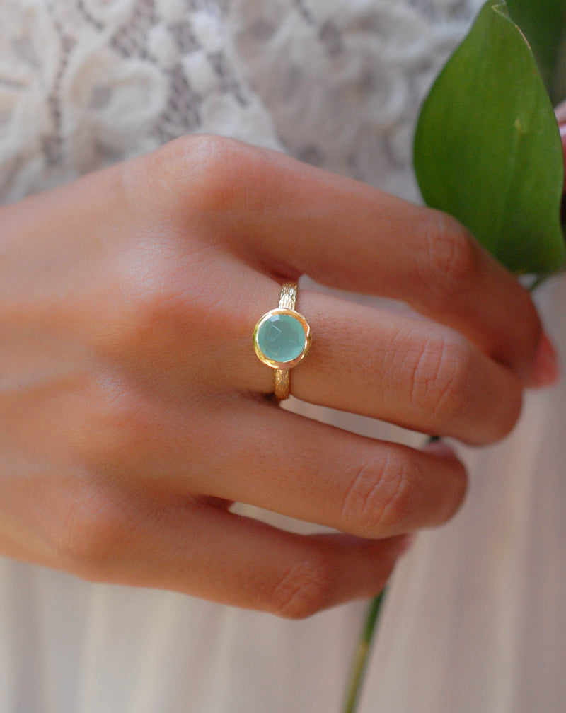 Leticia Ring * Aqua Chalcedony * Gold Plated 18k * SBJR117