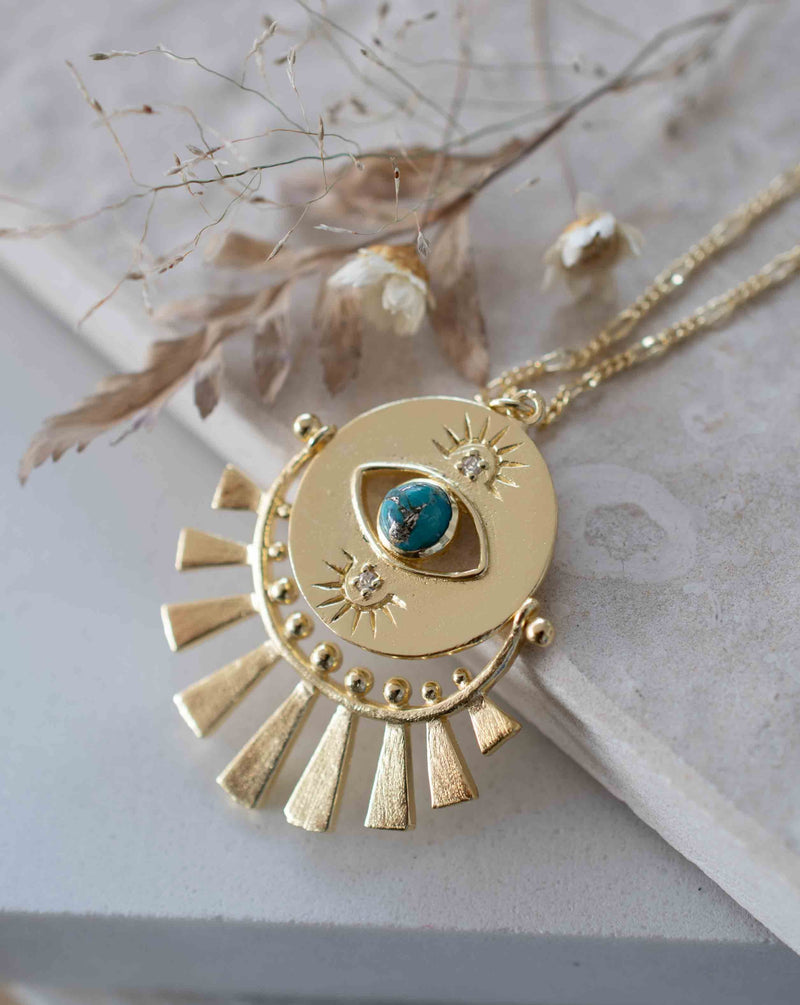 Joy Necklace * Copper turquoise, Rainbow Moonstone or Labradorite * Gold Plated * BJN130