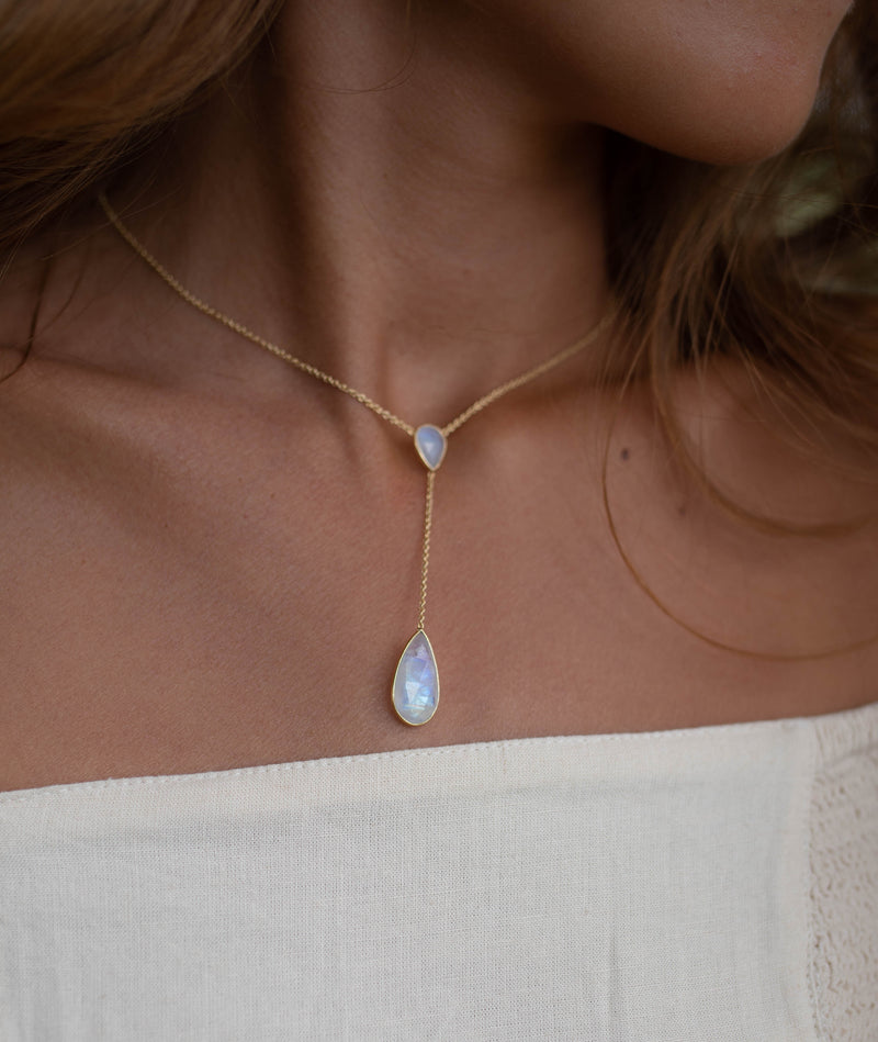 Gabrielle Necklace * Labradorite, Aqua Chalcedony or Moonstone * Gold Plated 18K * BJN043