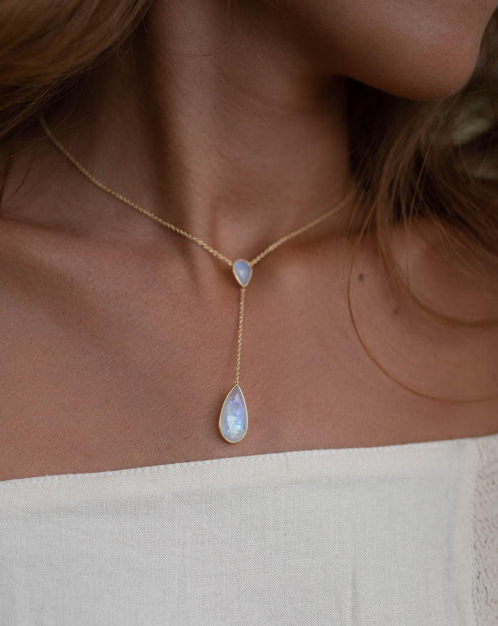 Gabrielle Necklace * Labradorite, Aqua Chalcedony or Moonstone * Gold Plated 18K * BJN043