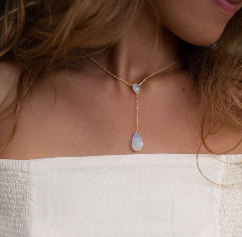 Gabrielle Necklace * Labradorite, Aqua Chalcedony or Moonstone * Gold Plated 18K * BJN043