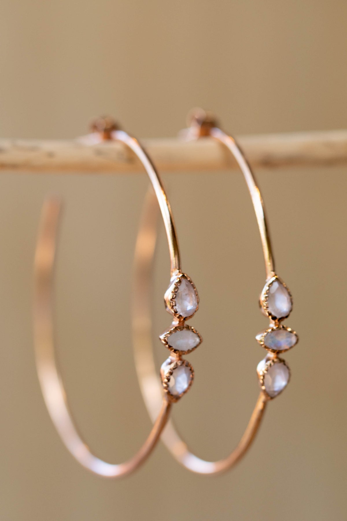 Yeda Hoop Earrings * Rose Quartz & Moonstone * Gold Plated 18k, Silver Plated or rose Gold Plated * BJE015B