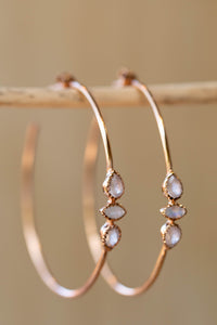 Yeda Hoop Earrings * Rose Quartz & Moonstone * Gold Plated 18k, Silver Plated or Rose Gold Plated * BJE015B