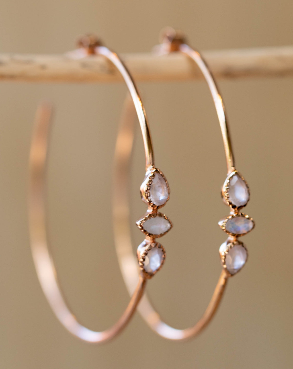Yeda Hoop Earrings * Rose Quartz & Moonstone * Gold Plated 18k, Silver Plated or Rose Gold Plated * BJE015C