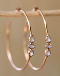 Yeda Hoop Earrings * Rose Quartz & Moonstone * Gold Plated 18k, Silver Plated or Rose Gold Plated * BJE015C