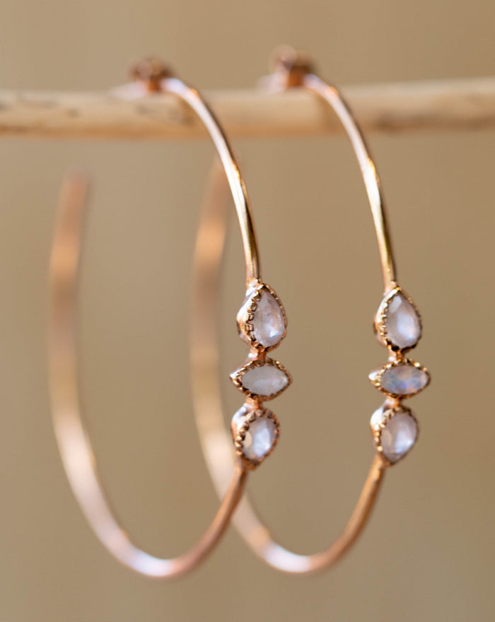 Yeda Hoop Earrings * Rose Quartz & Moonstone * Gold Plated 18k, Silver Plated or Rose Gold Plated * BJE015C