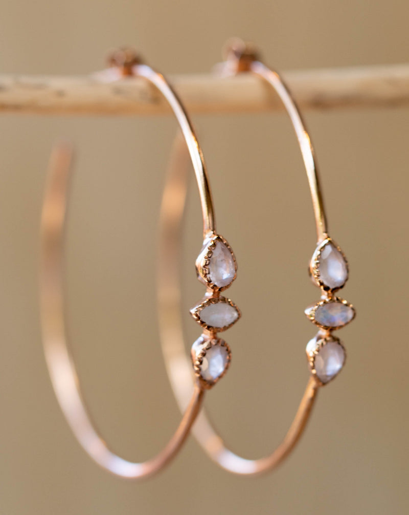 Yeda Hoop Earrings * Rose Quartz & Moonstone * Gold Plated 18k, Silver Plated or rose Gold Plated * BJE015C