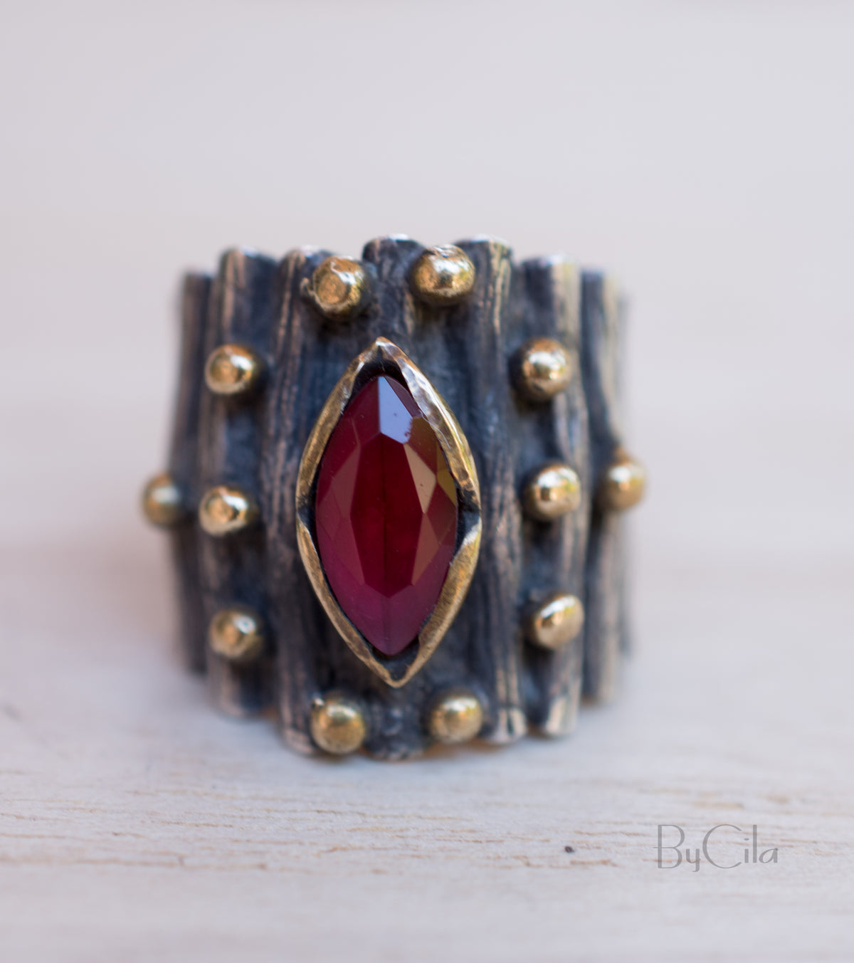 Caria Ring * Garnet hydro * Sterling Silver 925 oxidized * SBJR006