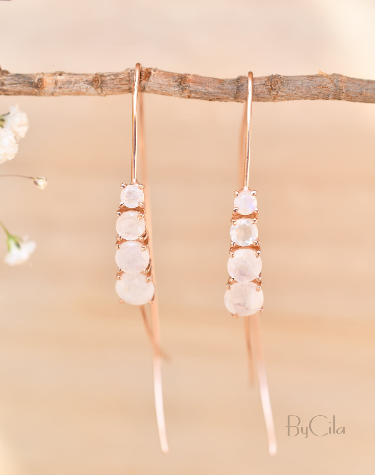 Aja Earrings * Moonstone * Rose Gold, Gold Vermeil or Sterling Silver * BJE043A