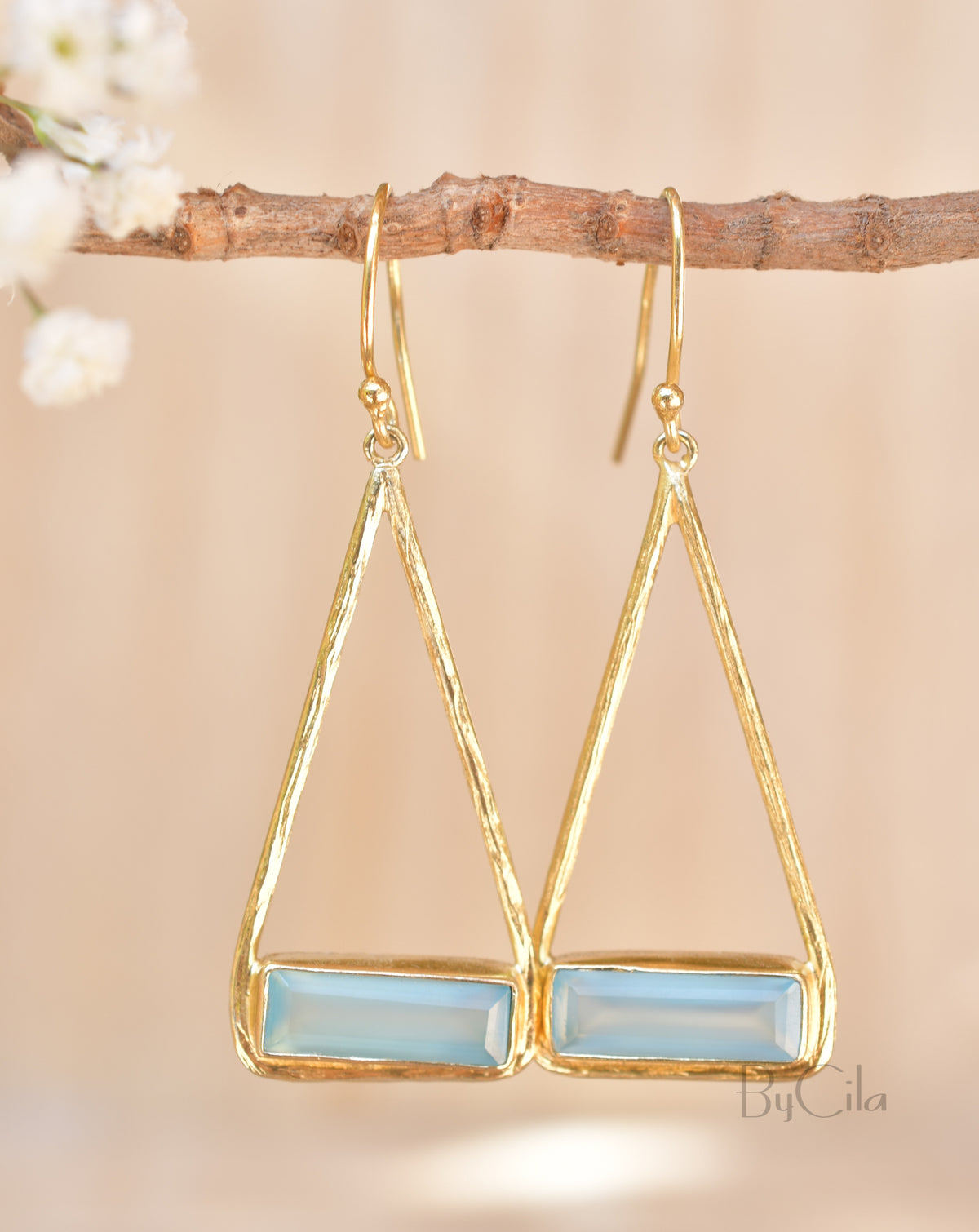 Marina Earrings *Blue Chalcedony * Gold Plated 18k or Silver Plated * BJE006A
