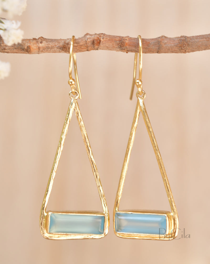 Marina Earrings *Blue Chalcedony * Gold Plated 18k or Silver Plated * BJE006A