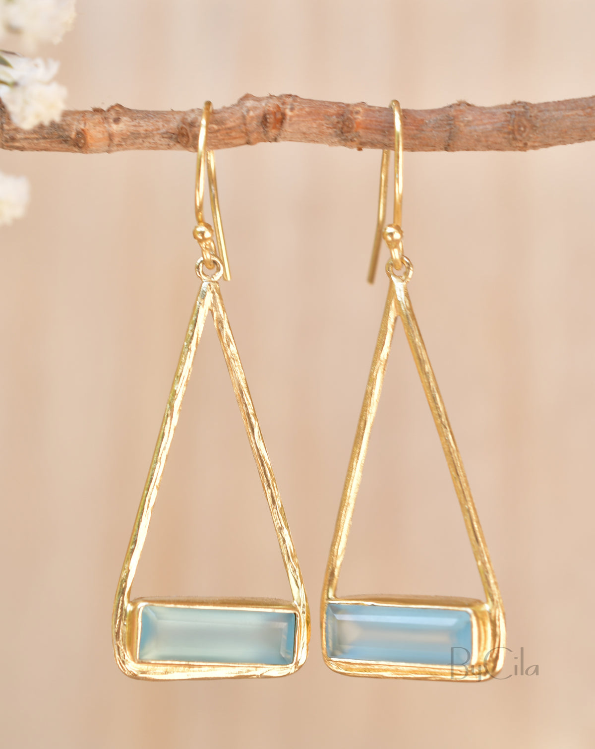 Marina Earrings * Blue Chalcedony * Gold Plated 18k, Silver Plated or Rose Gold * BJE006B