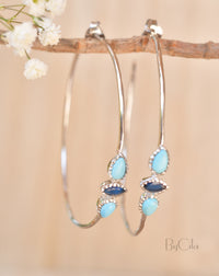 Yeda Hoop Earrings * Turquoise & Sapphire * Gold Plated 18k, Rose Gold Plated or Silver Plated * BJE018C