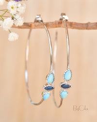 Yeda Hoop Earrings * Turquoise & Sapphire * Gold Plated 18k, Silver Plated or Rose Gold Plated * BJE018A