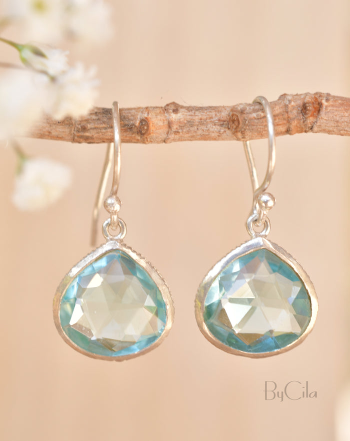 Lihue Earrings * Blue Topaz Earrings * Gold Plated 18k or Sterling Silver * BJE066B