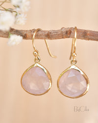 Lihue Earrings * Rose quartz * Gold Plated 18k or Sterling Silver 925 * BJE065A