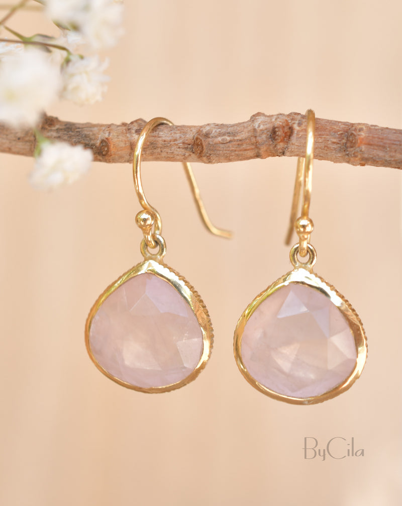 Lihue Earrings * Rose quartz * Gold Plated 18k or Sterling Silver 925 * BJE065B