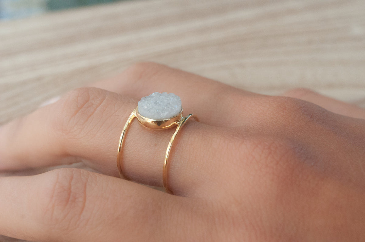 Druzy Ring * Gold Ring * Statement Ring *Gemstone Ring * White Druzy Ring *Gold Crystal* Natural Druzy *Large Gemstone *Organic Ring*BJR016