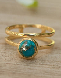 Copper Turquoise Ring * Gold Vermeil Ring * Gemstone Ring * Turquoise Ring * Blue * Handmade * Modern * Boho * Gold Ring * Hippie BJR103