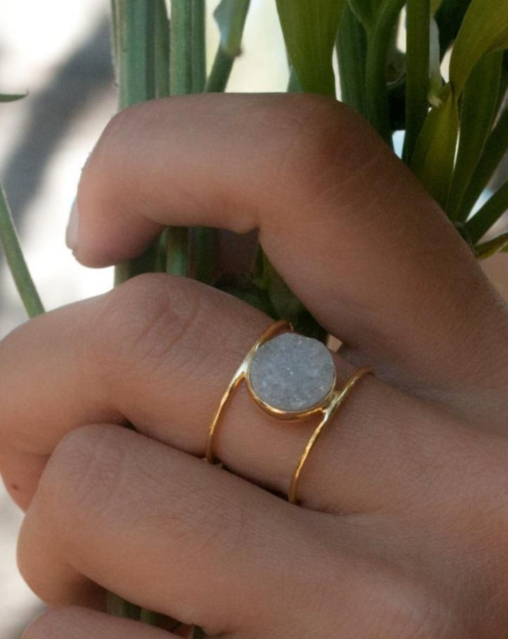 Druzy Ring * Gold Ring * Statement Ring *Gemstone Ring * White Druzy Ring *Gold Crystal* Natural Druzy *Large Gemstone *Organic Ring*BJR016