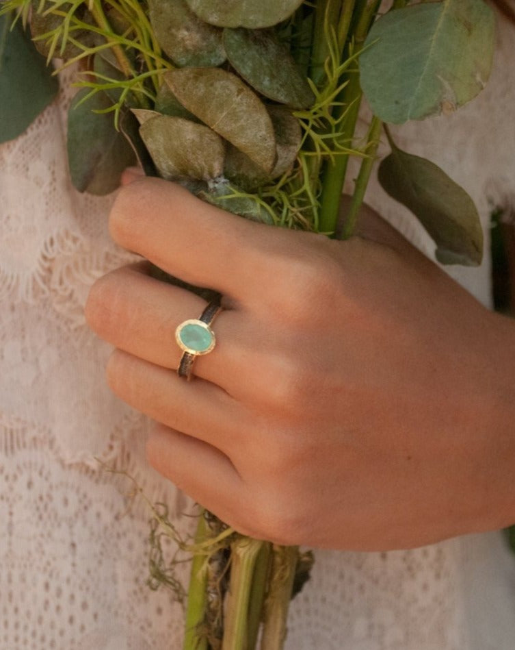 SALE Aqua Chalcedony Ring * Moonstone Ring * Statement Ring * Teal stone *Sterling Silver Oxidized *Boho *Mix Metals Ring * Gold Ring BJR156