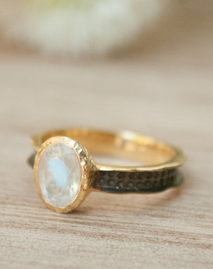 Moonstone Ring * Aqua * Statement Ring *Mix Metals Ring *Gold Ring * Boho * Jewelry * Bycila * Bohemian * BJR045