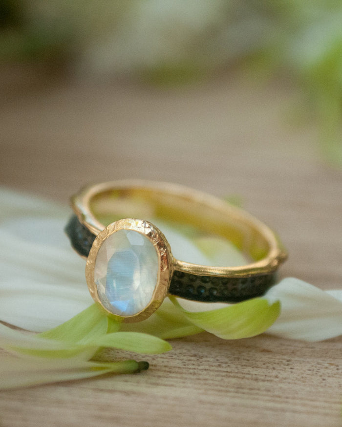 Moonstone Ring * Aqua * Statement Ring *Mix Metals Ring *Gold Ring * Boho * Jewelry * Bycila * Bohemian * BJR045