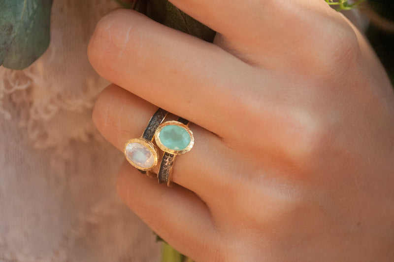 Moonstone Ring * Aqua * Statement Ring *Mix Metals Ring *Gold Ring * Boho * Jewelry * Bycila * Bohemian * BJR045