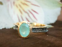 SALE Aqua Chalcedony Ring * Moonstone Ring * Statement Ring * Teal stone *Sterling Silver Oxidized *Boho *Mix Metals Ring * Gold Ring BJR156