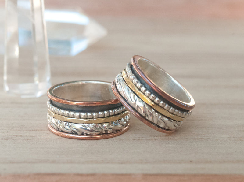 Spinning Ring * Meditation * Spinner * Spin * Anxiety * Anti Stress * Sterling Silver Oxidized * Mix Metals* Jewelry  * Gift for Her *BJS008