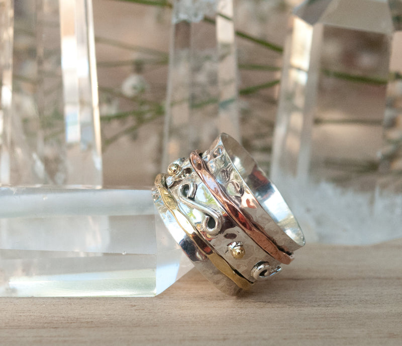 Spinning Ring * Meditation * Spinner * Spin * Anxiety * Hammered * Concave* Sterling Silver * Bronze* Jewelry* Bycila* Gift for Her *BJS006