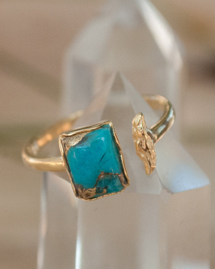 Copper Turquoise Ring * Gold * Adjustable * Bridal * Wedding * Wrap * Boho * Jewelry *Gemstone *Mermaid *Blue* BJR094