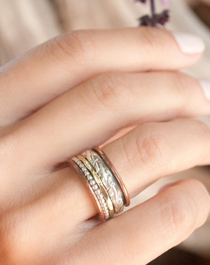 Spinning Ring * Meditation * Spinner * Spin * Anxiety * Anti Stress * Sterling Silver Oxidized * Mix Metals* Jewelry  * Gift for Her *BJS008