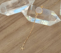 White Druzy Y Necklace *  Gold Vermeil or Sterling Silver * Natural Gemstone*Handmade*Gift for her* Bycila* Starfish * Bride *Wedding BJN085