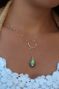 Rainbow Labradorite silver * Tear Drop * Lariat Necklace * Gold * Silver * Mix Metals * Gemstone * Statement * Bycila *Bridesmaid *BJN001-1C