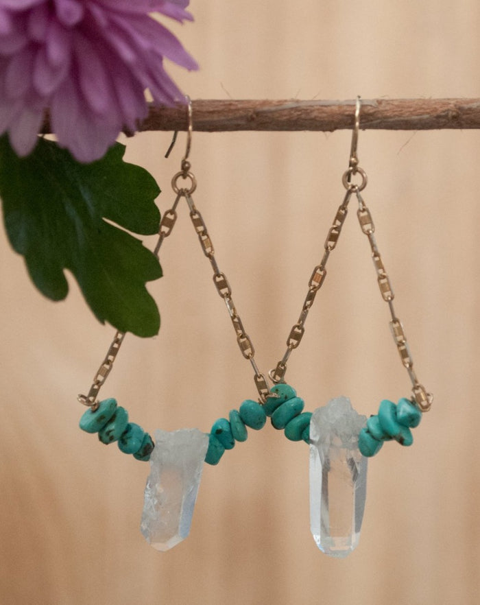 Melissa Earrings * Crystal Quartz and Turquoise * Gold Vermeil and Sterling Silver 925 * BJE146