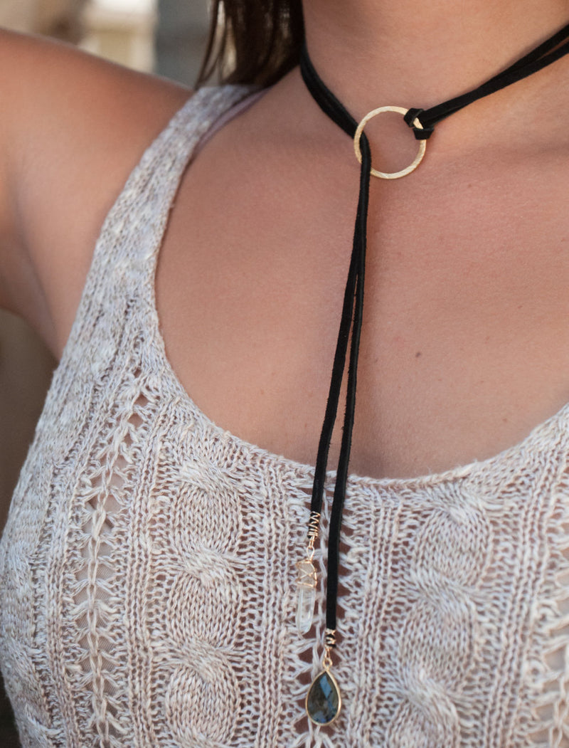 Rafaela Choker * Labradorite * Black Leather * BJN075