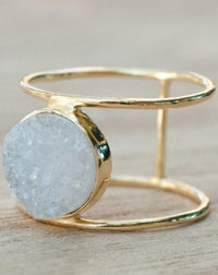 Druzy Ring * Gold Ring * Statement Ring *Gemstone Ring * White Druzy Ring *Gold Crystal* Natural Druzy *Large Gemstone *Organic Ring*BJR016