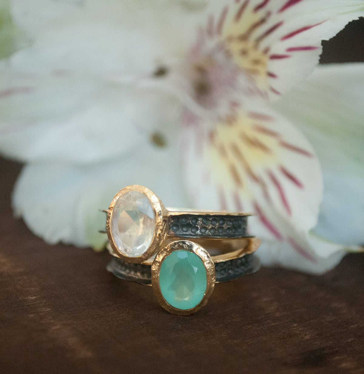 SALE Aqua Chalcedony Ring * Moonstone Ring * Statement Ring * Teal stone *Sterling Silver Oxidized *Boho *Mix Metals Ring * Gold Ring BJR156