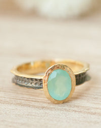 SALE Aqua Chalcedony Ring * Moonstone Ring * Statement Ring * Teal stone *Sterling Silver Oxidized *Boho *Mix Metals Ring * Gold Ring BJR156