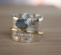 Labradorite Ring * Meditation * Spinner * Spinning * Anxiety * Hammered * Worry * Boho * Spin * Thick Band * Sterling Silver *Bronze* BJS013