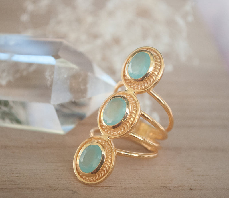 SALE Aqua Chalcedony Ring * Boho * Gemstone * Handmade * Bohemian* Gold Plated*Statement*November *December Birthstone *Gypsy *Bycila BJR091