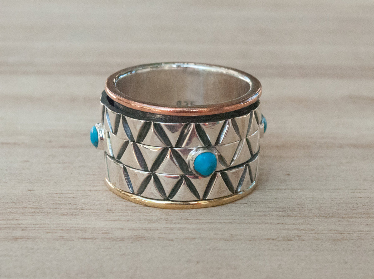 Turquoise Ring * Meditation * Spinner * Spinning * Anxiety * Worry * Boho * Spin * Handmade * Statement * Large Band *Sterling Silver BJS029