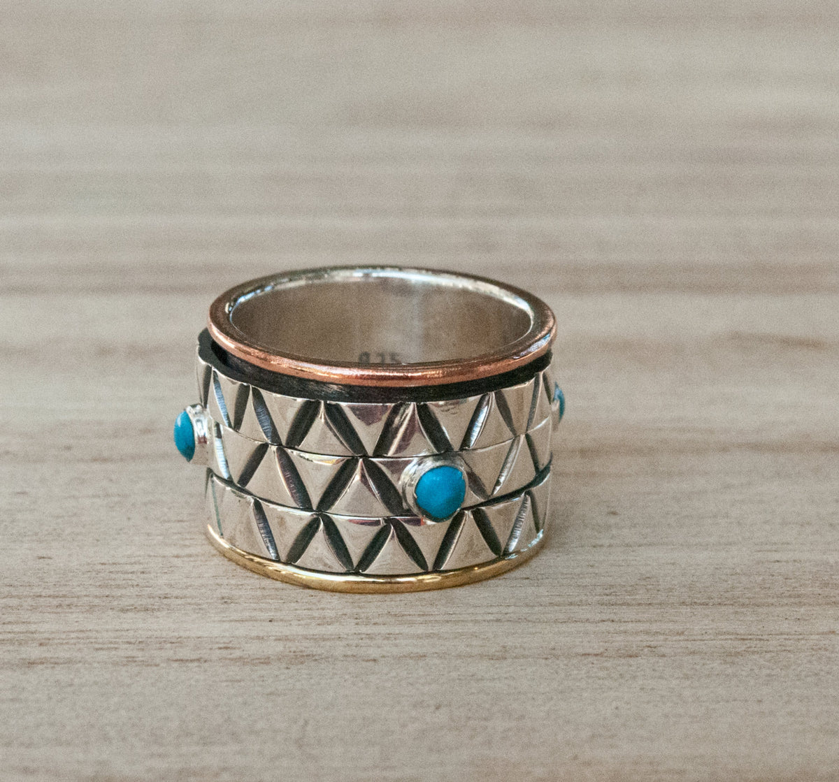 Turquoise Ring * Meditation * Spinner * Spinning * Anxiety * Worry * Boho * Spin * Handmade * Statement * Large Band *Sterling Silver BJS029