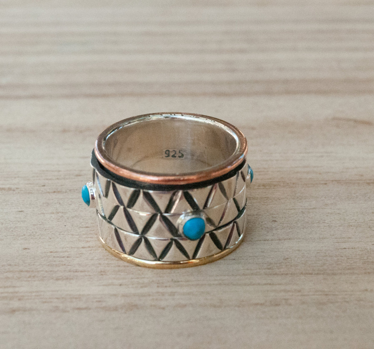 Turquoise Ring * Meditation * Spinner * Spinning * Anxiety * Worry * Boho * Spin * Handmade * Statement * Large Band *Sterling Silver BJS029