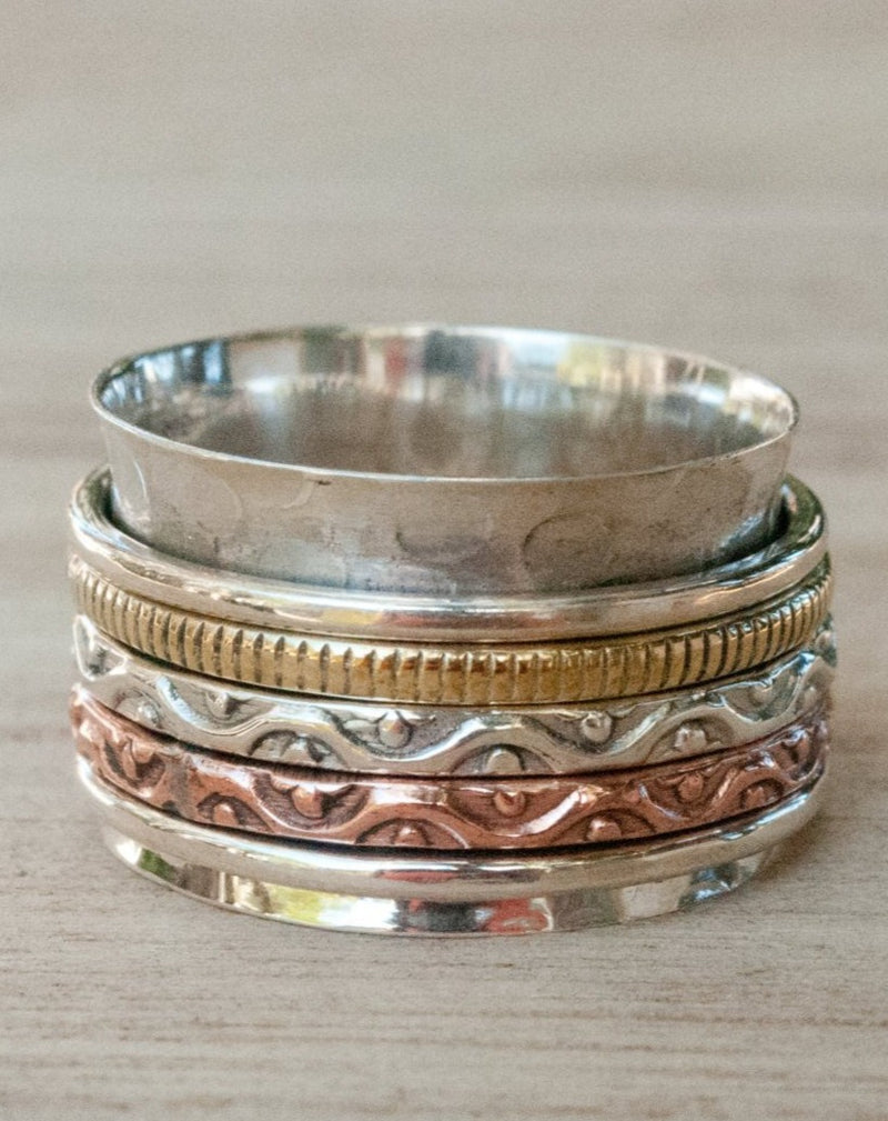 Spinner Ring * Meditation * Spinning * Spin * Anxiety * Anti Stress * Sterling Silver * Copper * Bronze * Jewelry *Hammered * Concave BJS007
