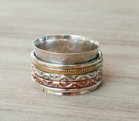 Spinner Ring * Meditation * Spinning * Spin * Anxiety * Anti Stress * Sterling Silver * Copper * Bronze * Jewelry *Hammered * Concave BJS007