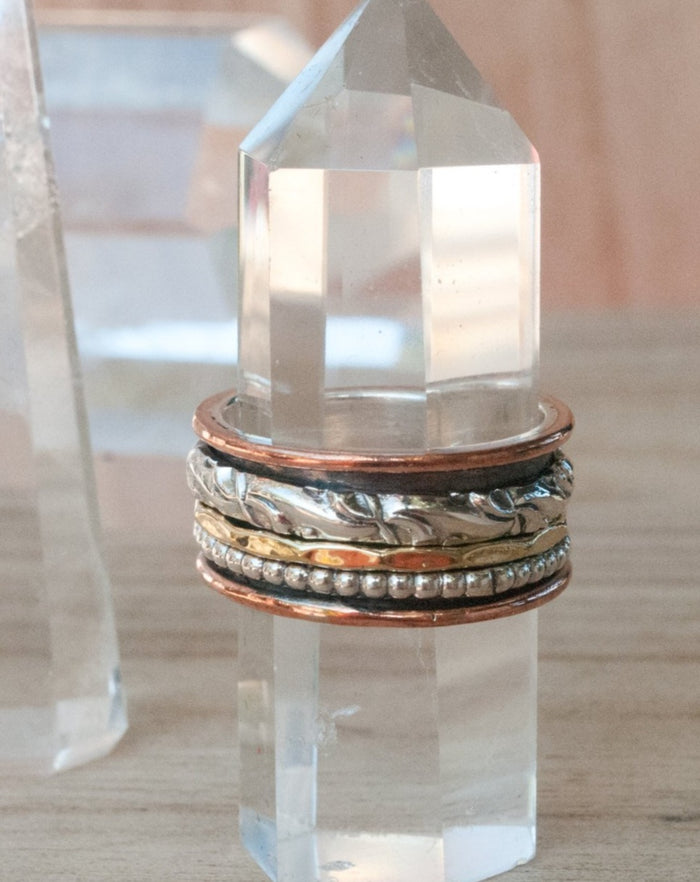 Spinning Ring * Meditation * Spinner * Spin * Anxiety * Anti Stress * Sterling Silver Oxidized * Mix Metals* Jewelry  * Gift for Her *BJS008
