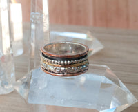 Spinning Ring * Meditation * Spinner * Spin * Anxiety * Anti Stress * Sterling Silver Oxidized * Mix Metals* Jewelry  * Gift for Her *BJS008