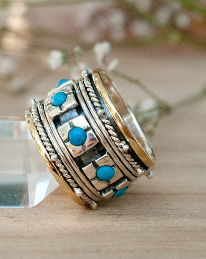 Turquoise Ring * Meditation * Spinner * Spinning * Anxiety Ring * Worry * Boho * Spin Ring * Statement * Large Band * Sterling Silver BJS001